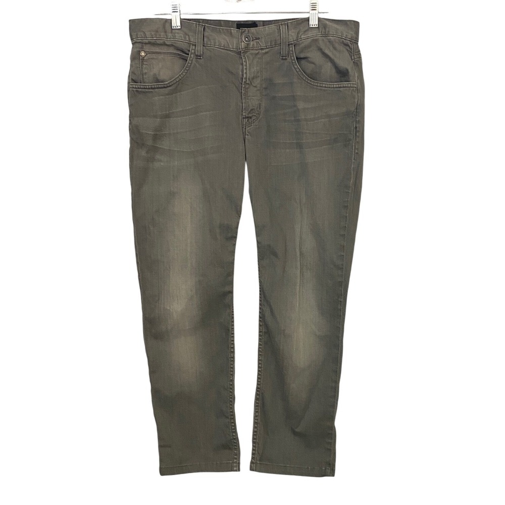 HUDSON Blake Slim Straight Zip Fly Olive Green Denim Jeans Mens 33